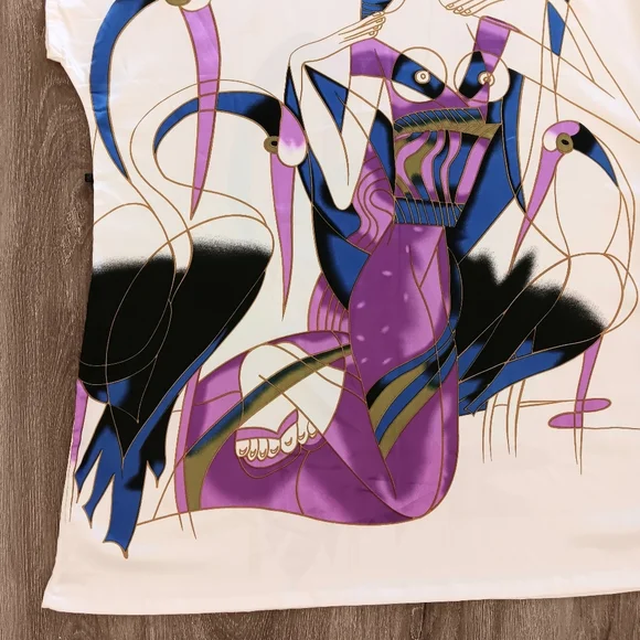 Art Nouveau satin cranes tunic dress. Medium. Ya Ye Er Si. - Picture 10 of 16